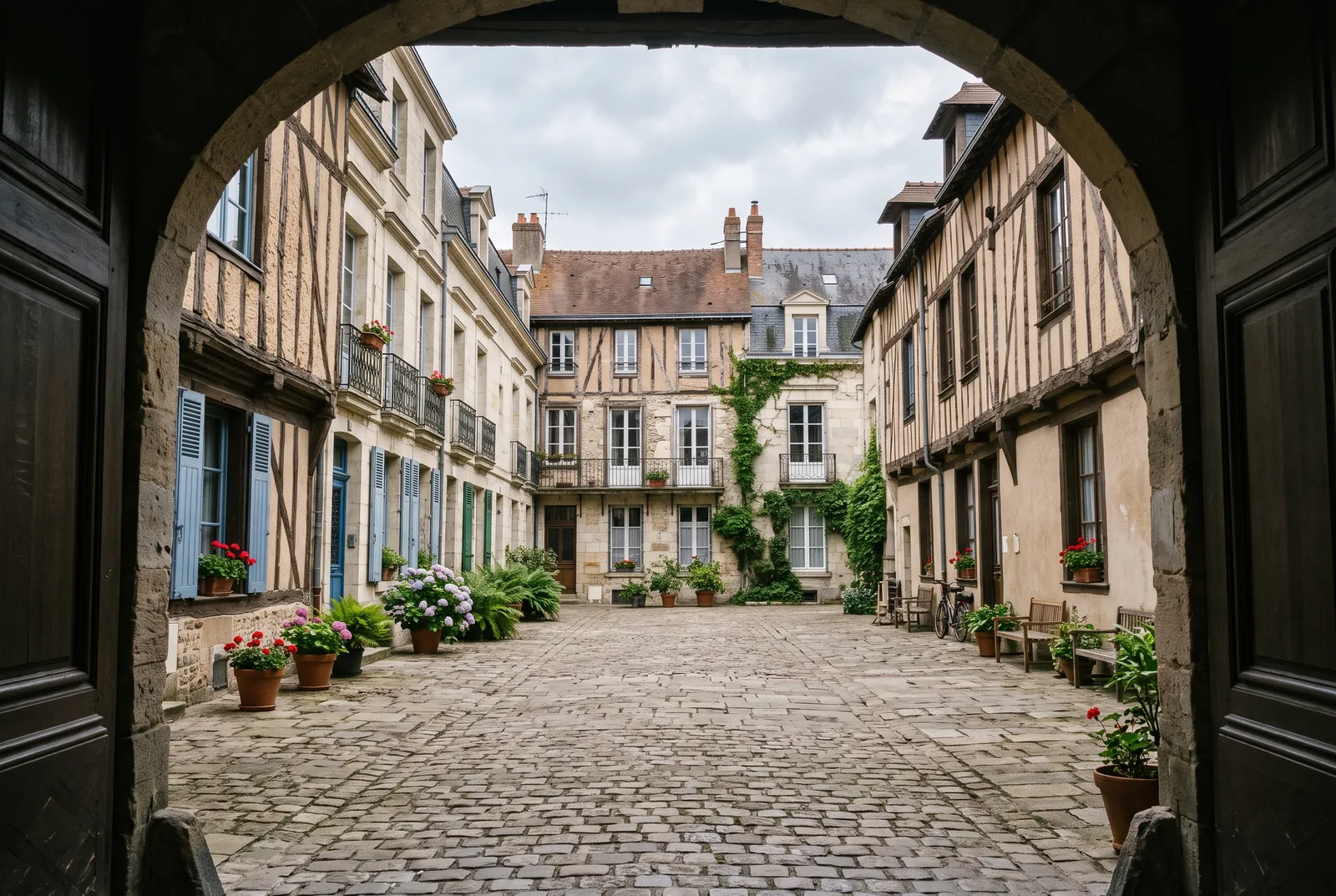 Cour intérieure d'un immeuble au Mans